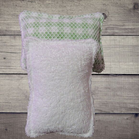Reusable, Washable Sponge, Green Gingham Dish Scrubby, Set Of 2 - Picture 2 of 3